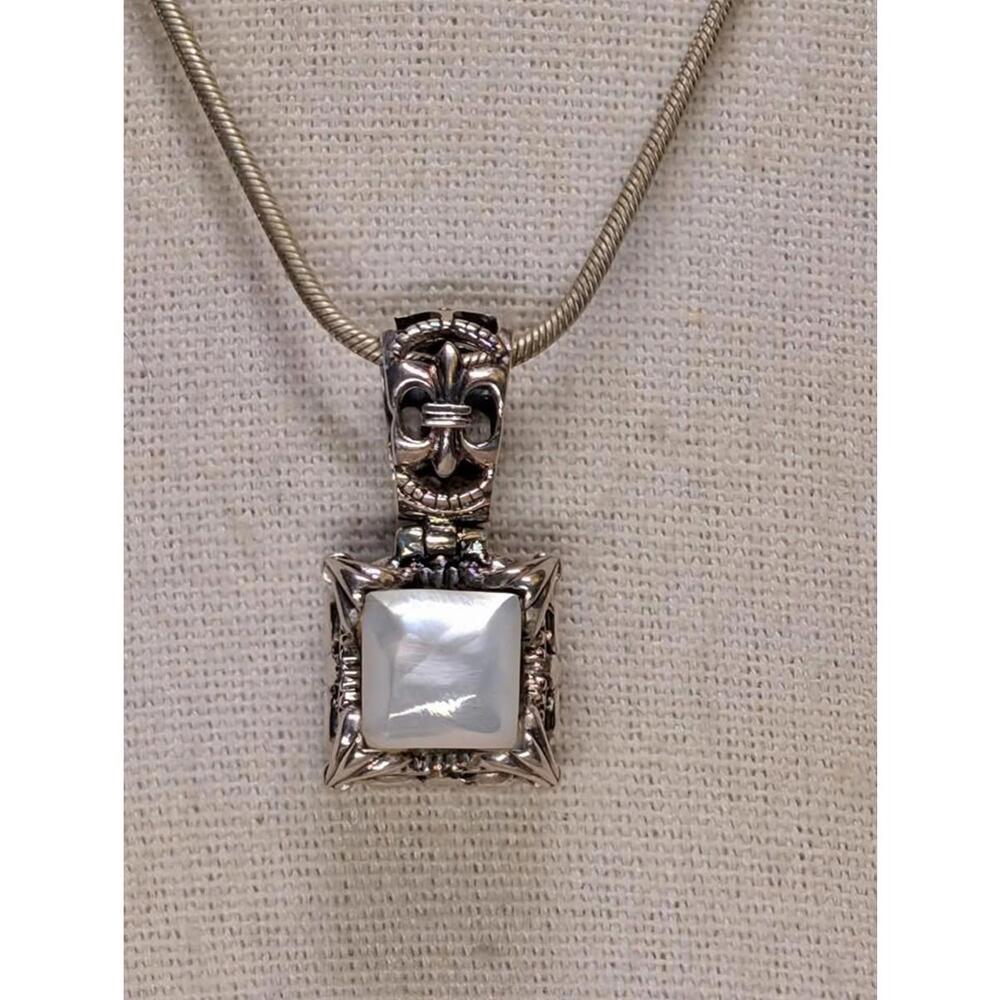 Vintage Sterling Silver Mother of Pearl Pendant – Ornate Design – Retired